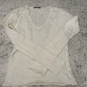 Brandy Melville Cream Knit Blouse with Ribbed Details